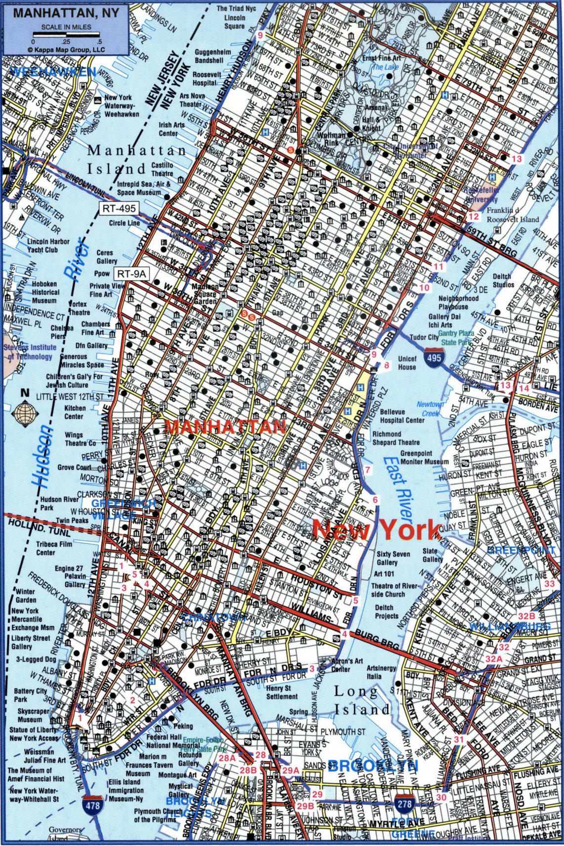 New York map of main highways and roads