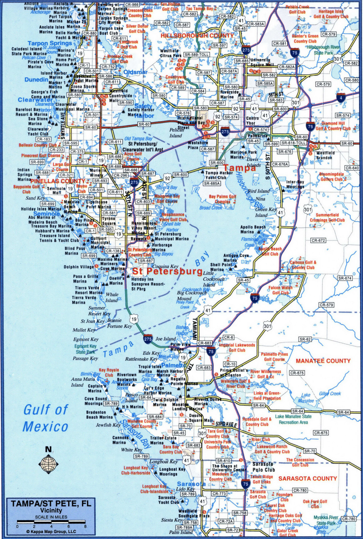 Tampa and surrounding areas map of main highways and roads