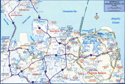 Vicinity Virginia Beach map of main highways and roads