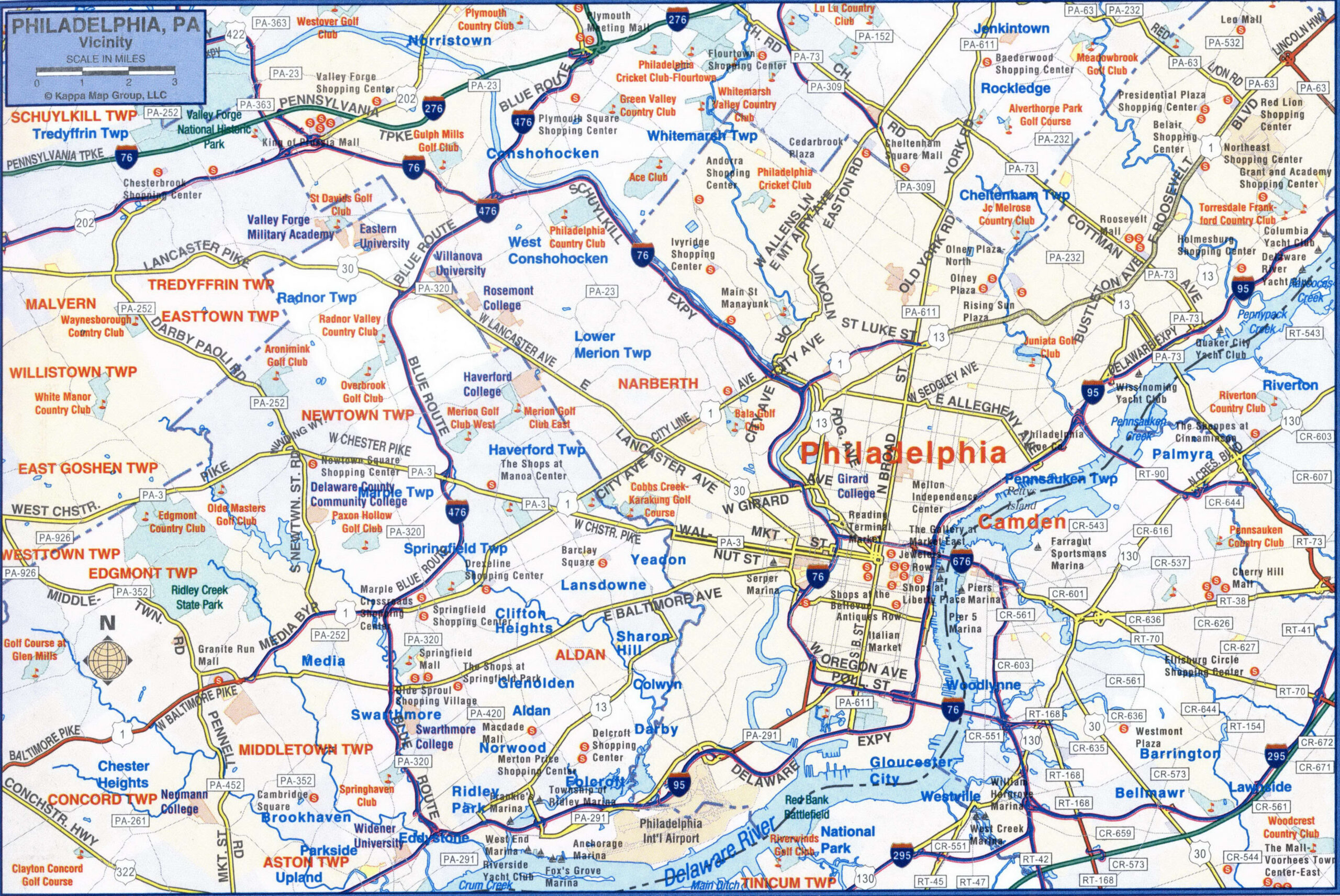 Vicinity of Philadelphia map of major highways and roads