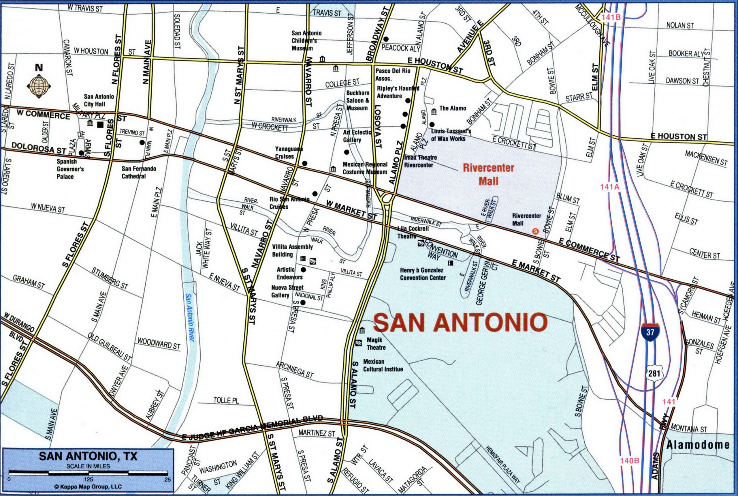 San Antonio city map with highways and roads