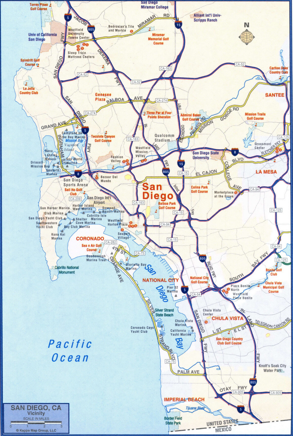 San Diego map of the surroundings with highways and roads