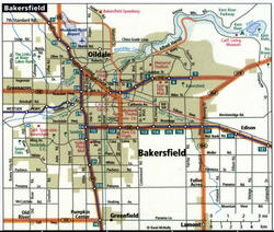Map of Bakersfield with roads for large trucks
