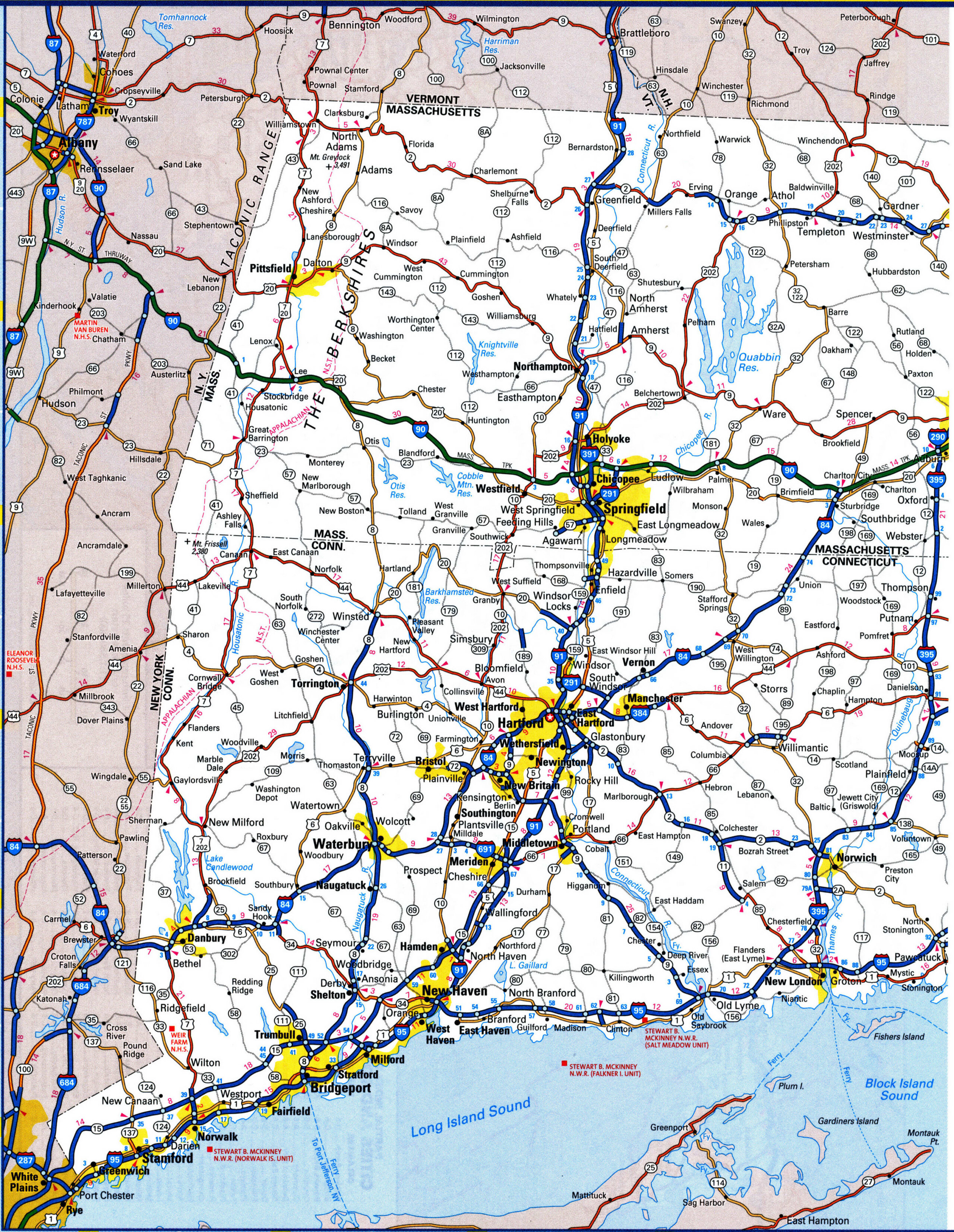 road map of western Connecticut