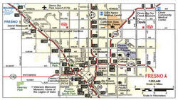 Map of highways and roads of Fresno