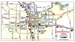 Map of highways and roads of Bakersfield