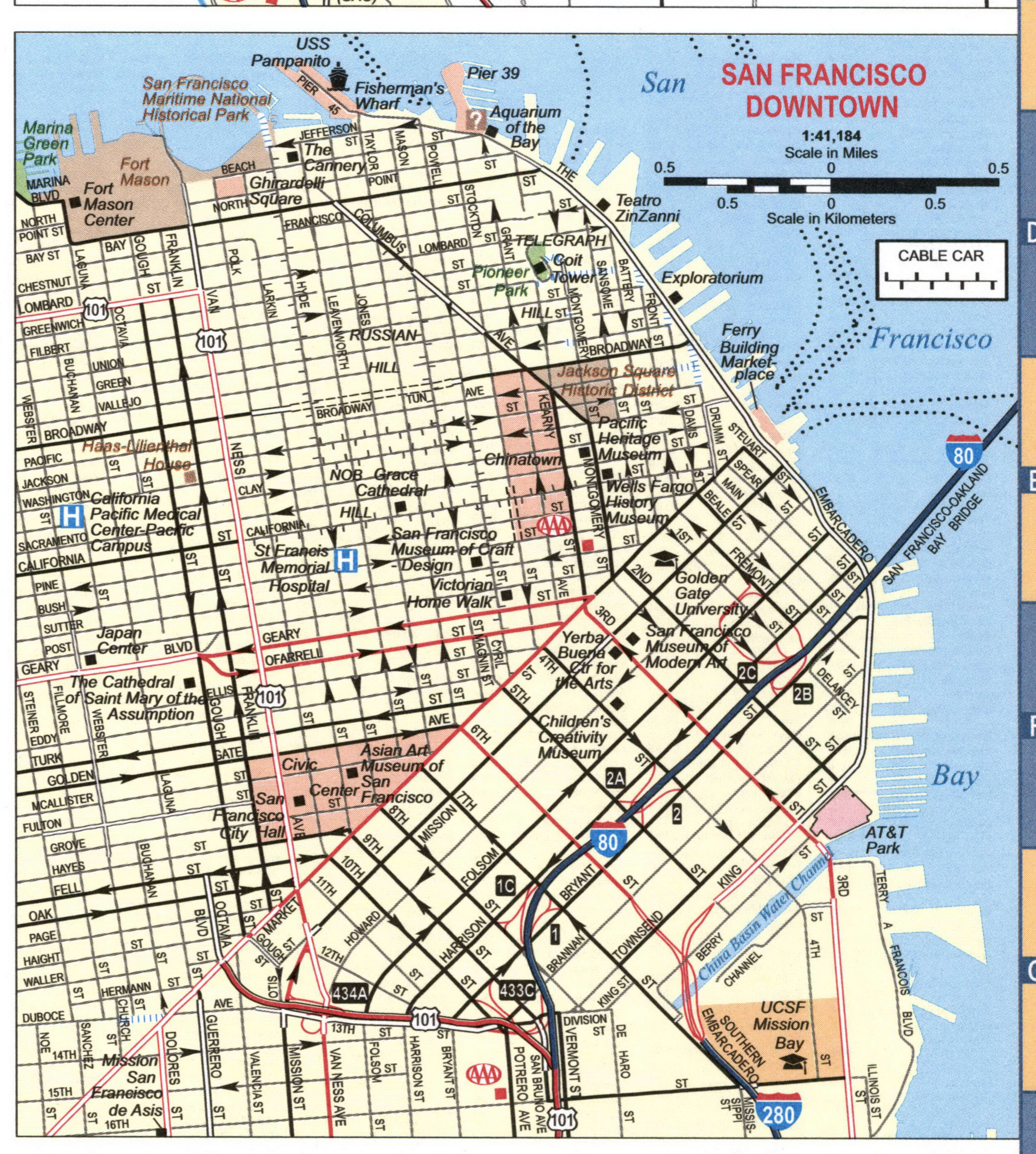 Map of highways and roads of San Francisco downtown