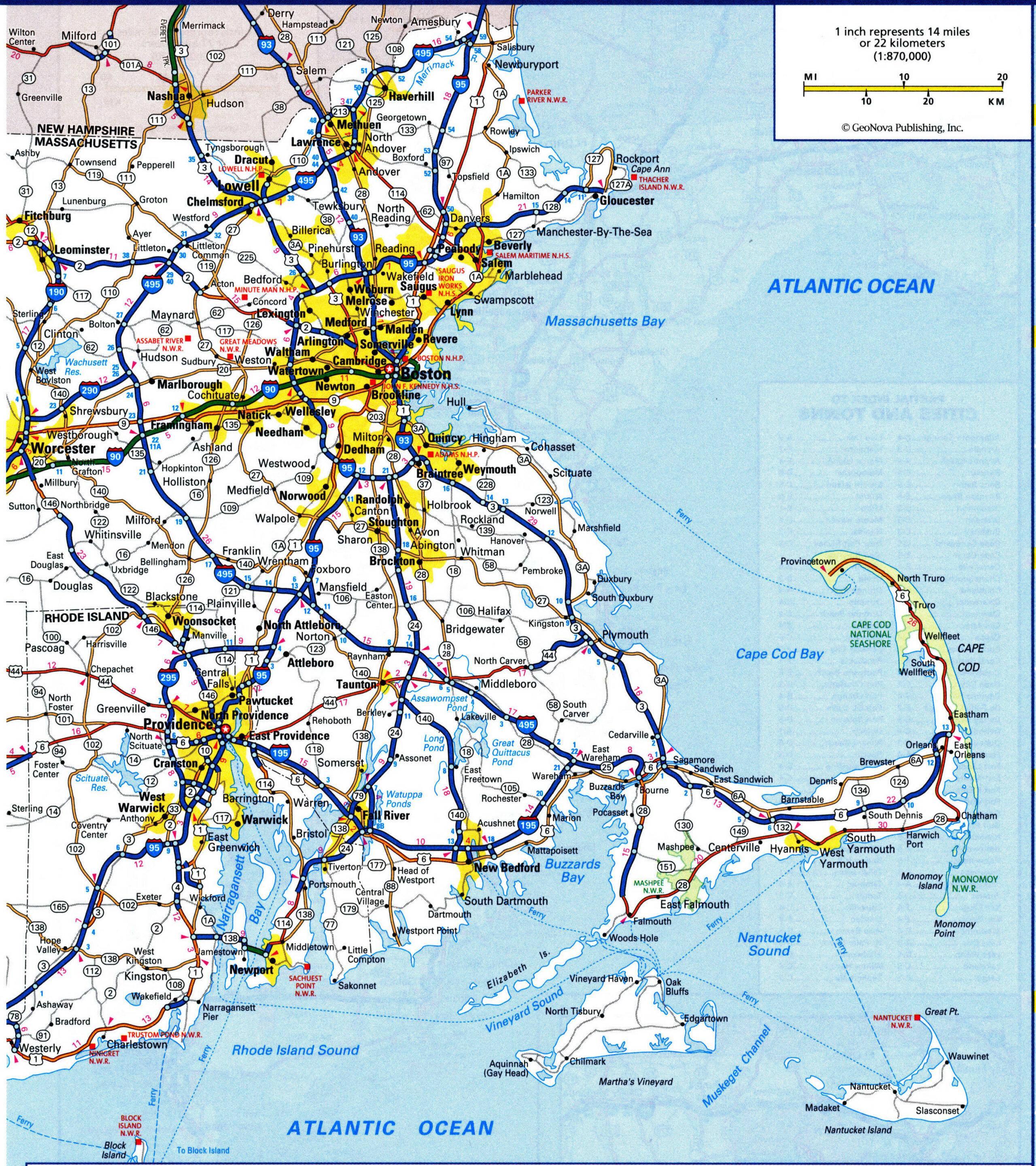 road map of eastern Massachusetts