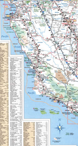 Map of central California. Map of the center of the state of California with cities and towns