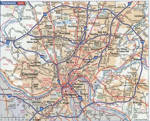 Cincinnati highway and local road map with route numbers