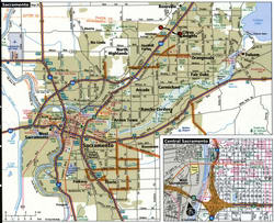 Map of Sacramento with roads for large trucks