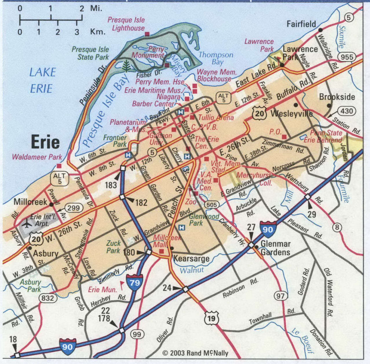 Erie highway and local roads map