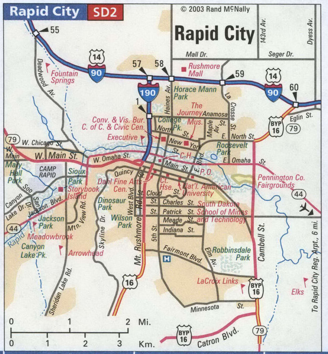 Rapid City road and highway map