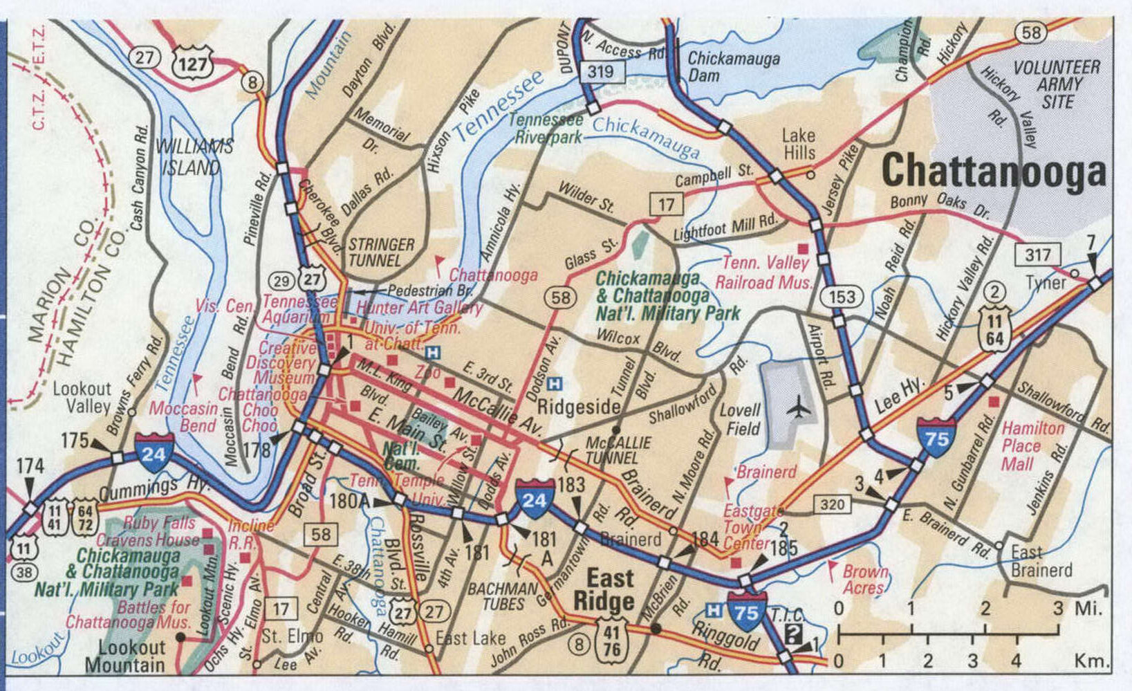 Chattanooga road and highway map