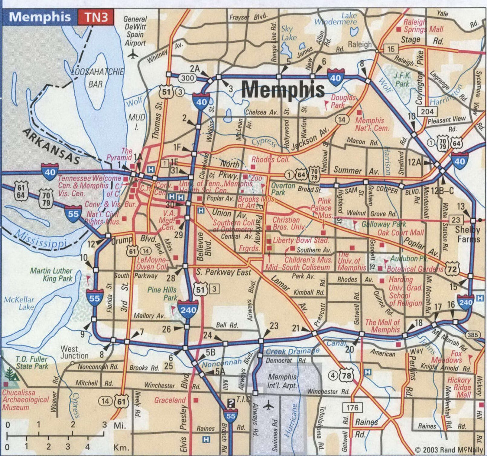 Memphis road and highway map