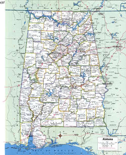 Map of Alabama with county lines