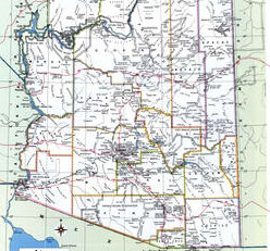 Map of Arizona with county lines