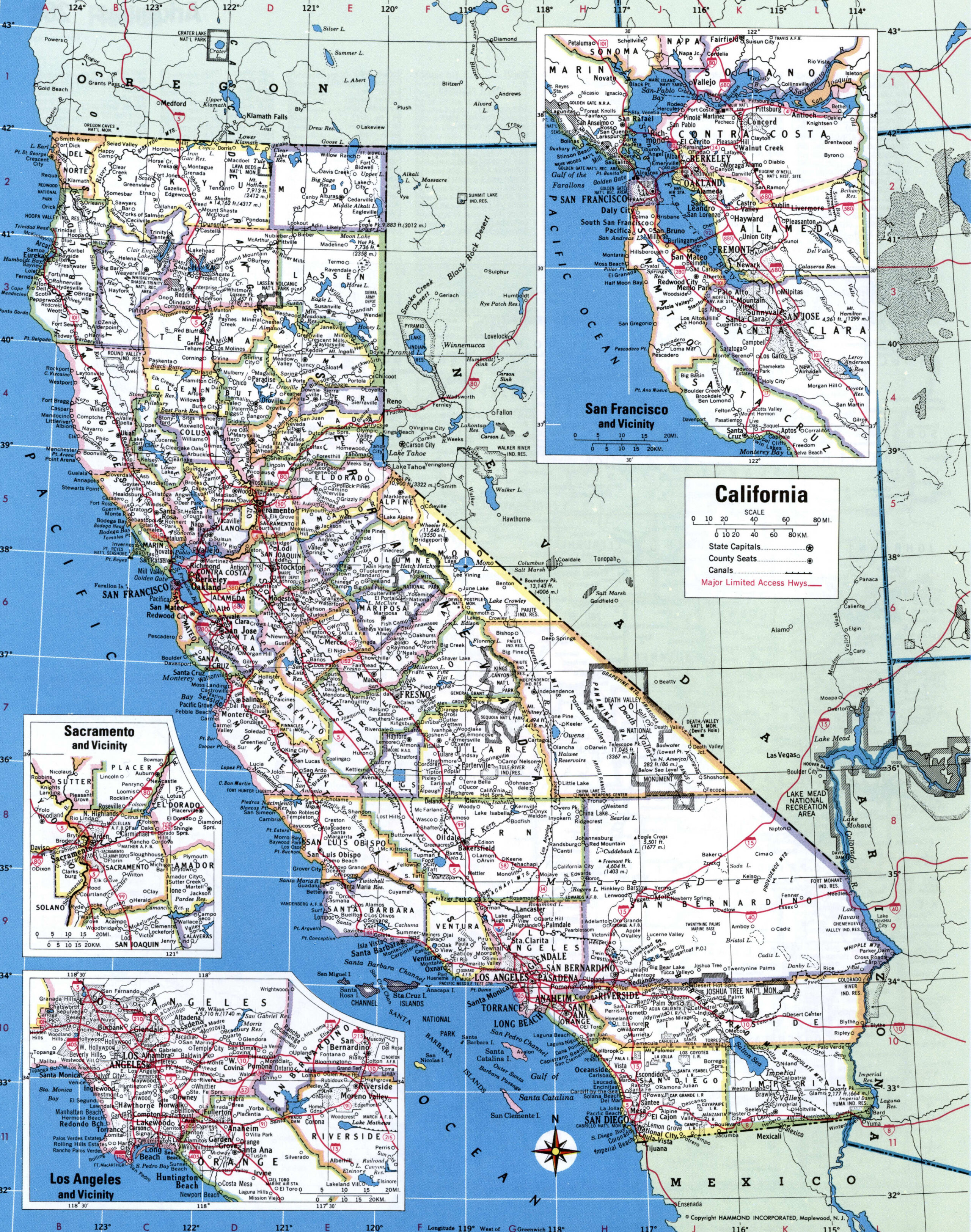 Map of California with county lines