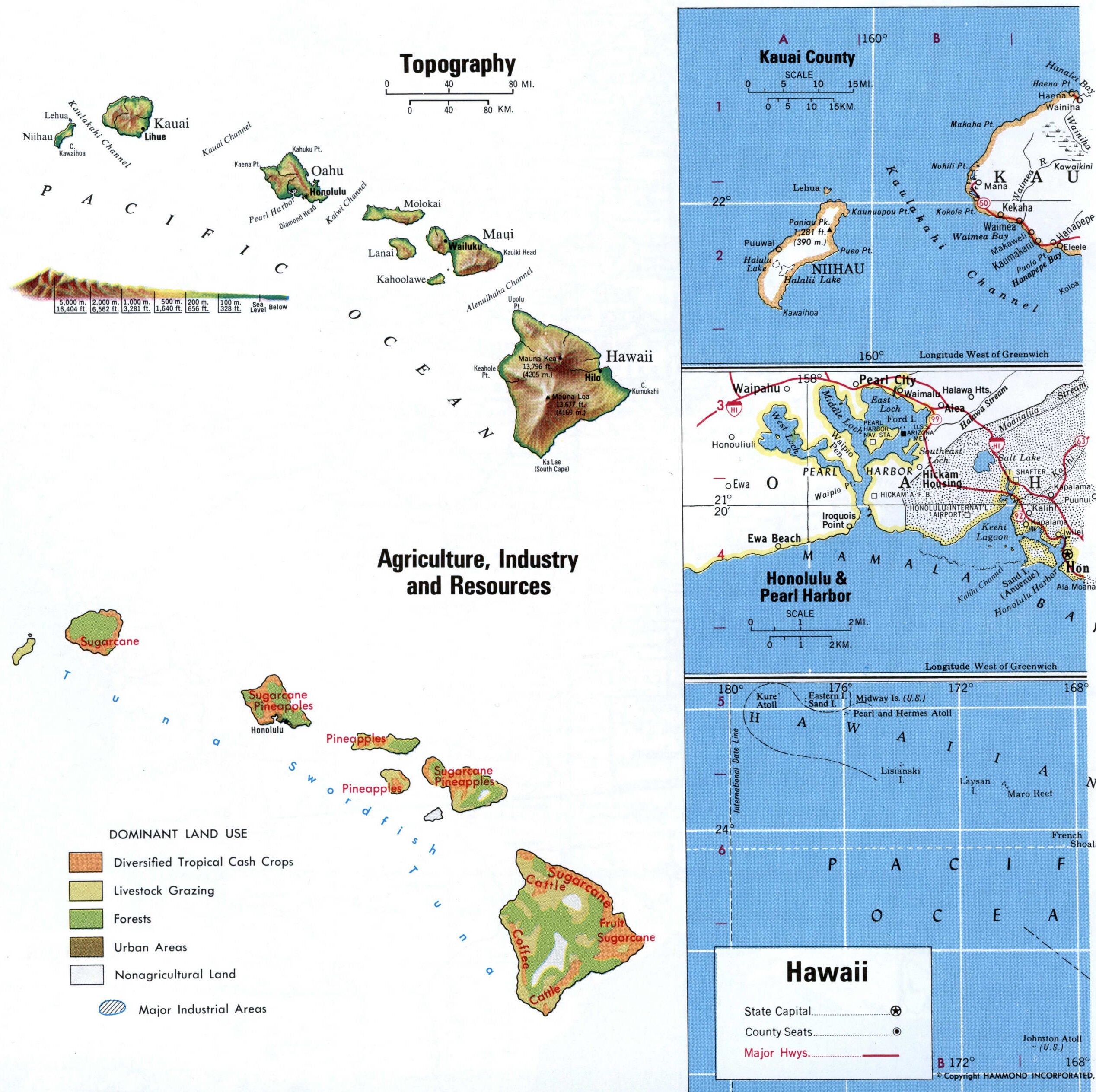 Map of Hawaii with county boundary lines