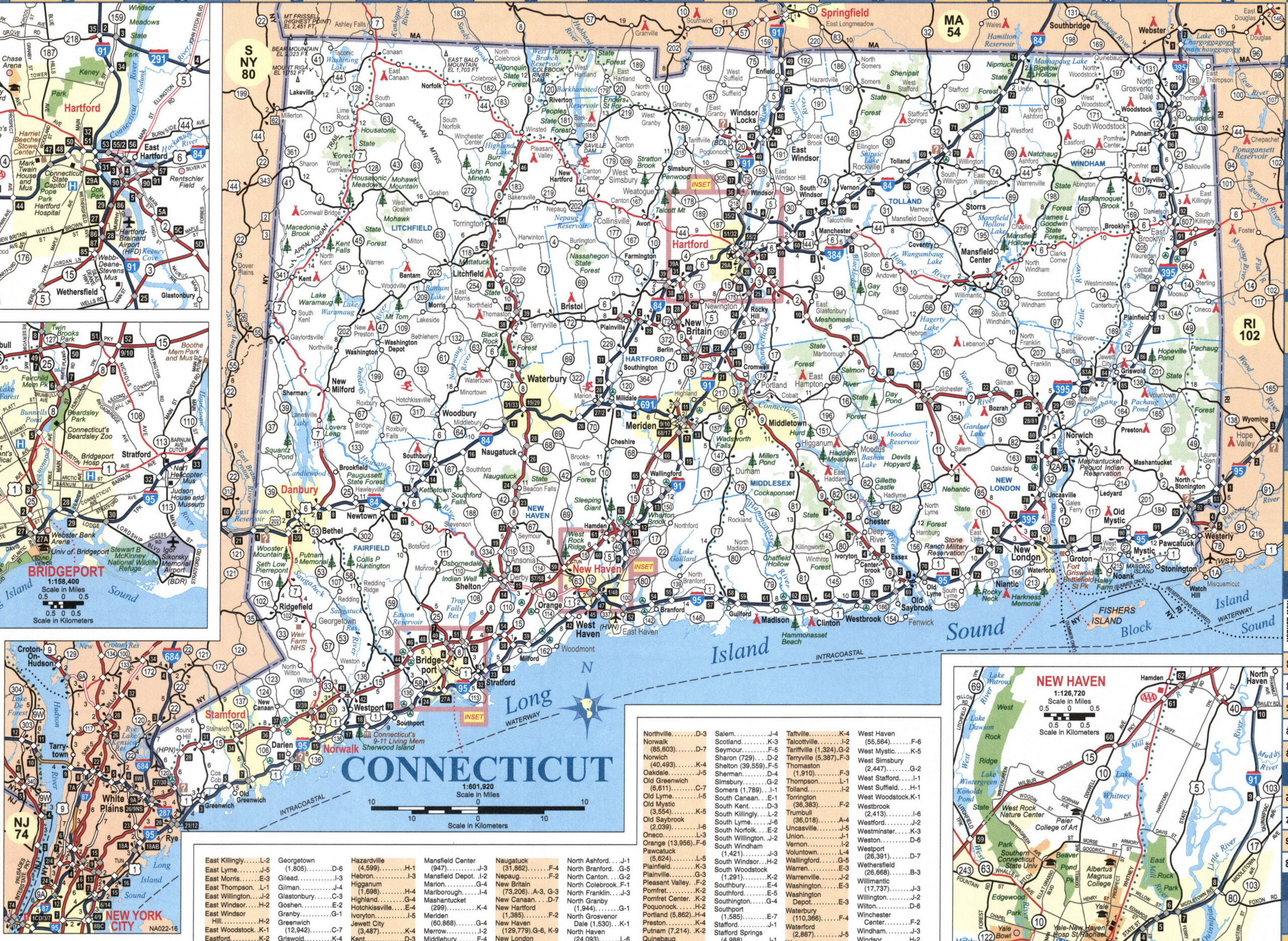 Map of Connecticut. Map of the state of Connecticut with cities and roads