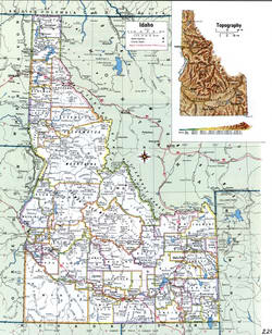 Map of Idaho with county boundary lines