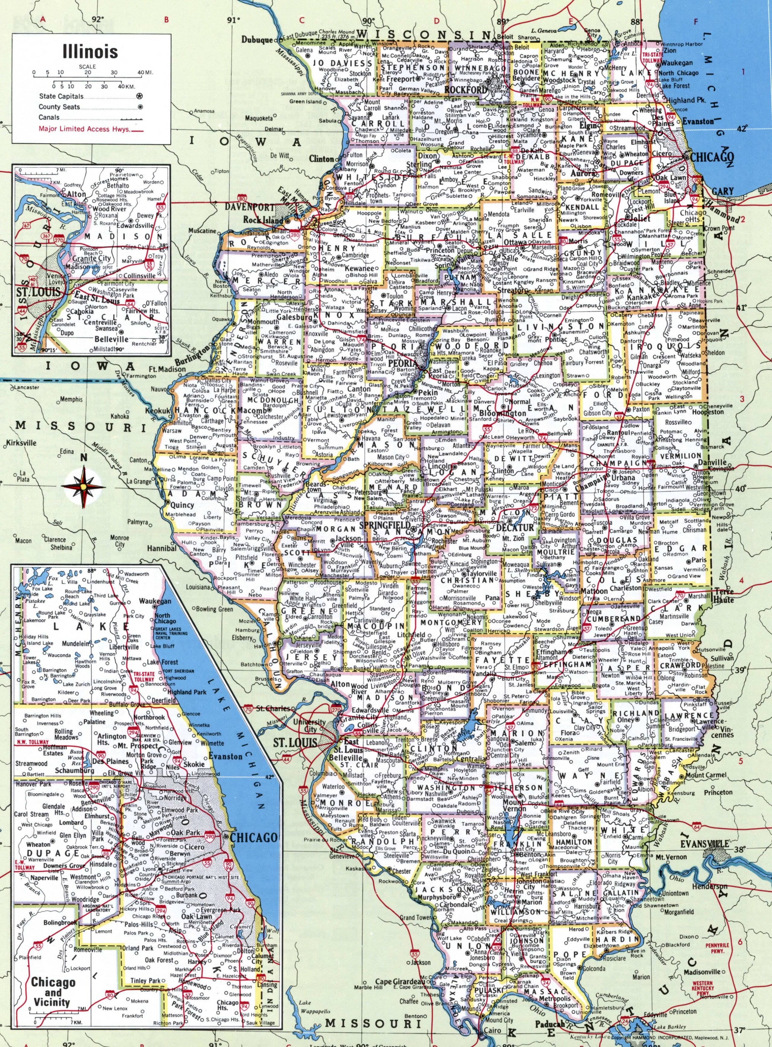 Map of Illinois with county boundary lines