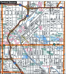 Map of Central Denver with trucker routes