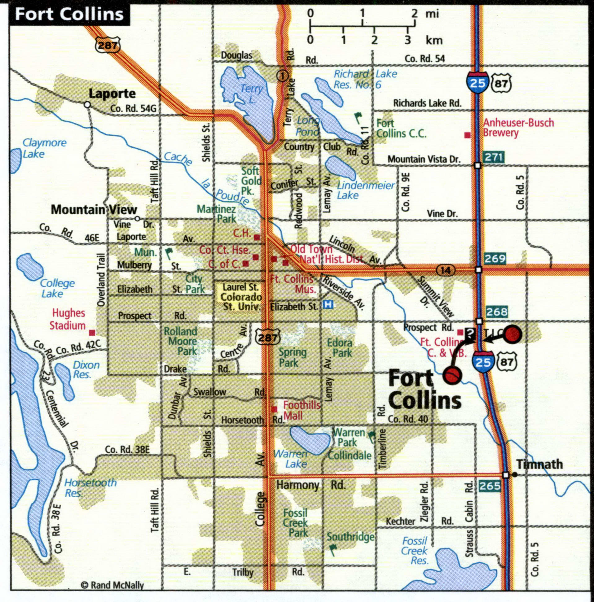 Map of Fort Collins with trucker routes