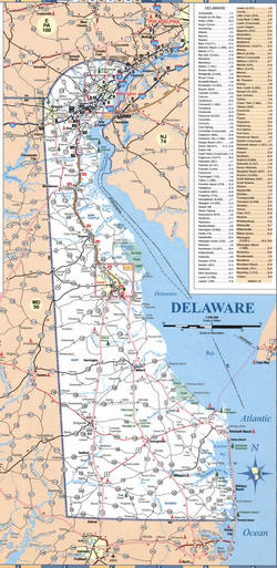 Map of Delaware. Map of the state of Delaware with cities and roads