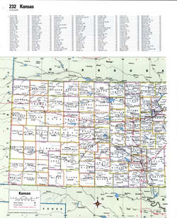 Map of Kansas with county lines
