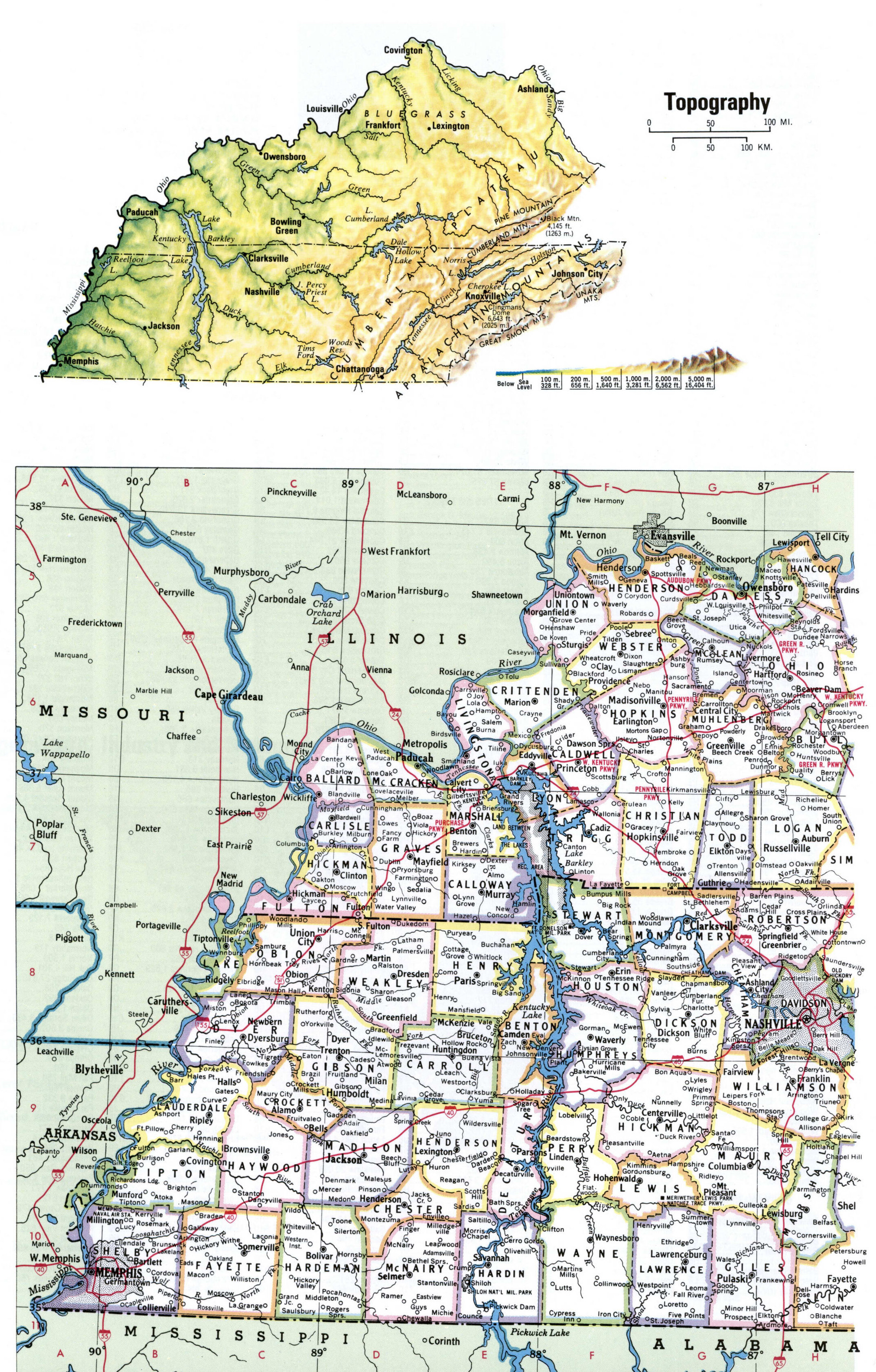 Map of Tennessee with county lines
