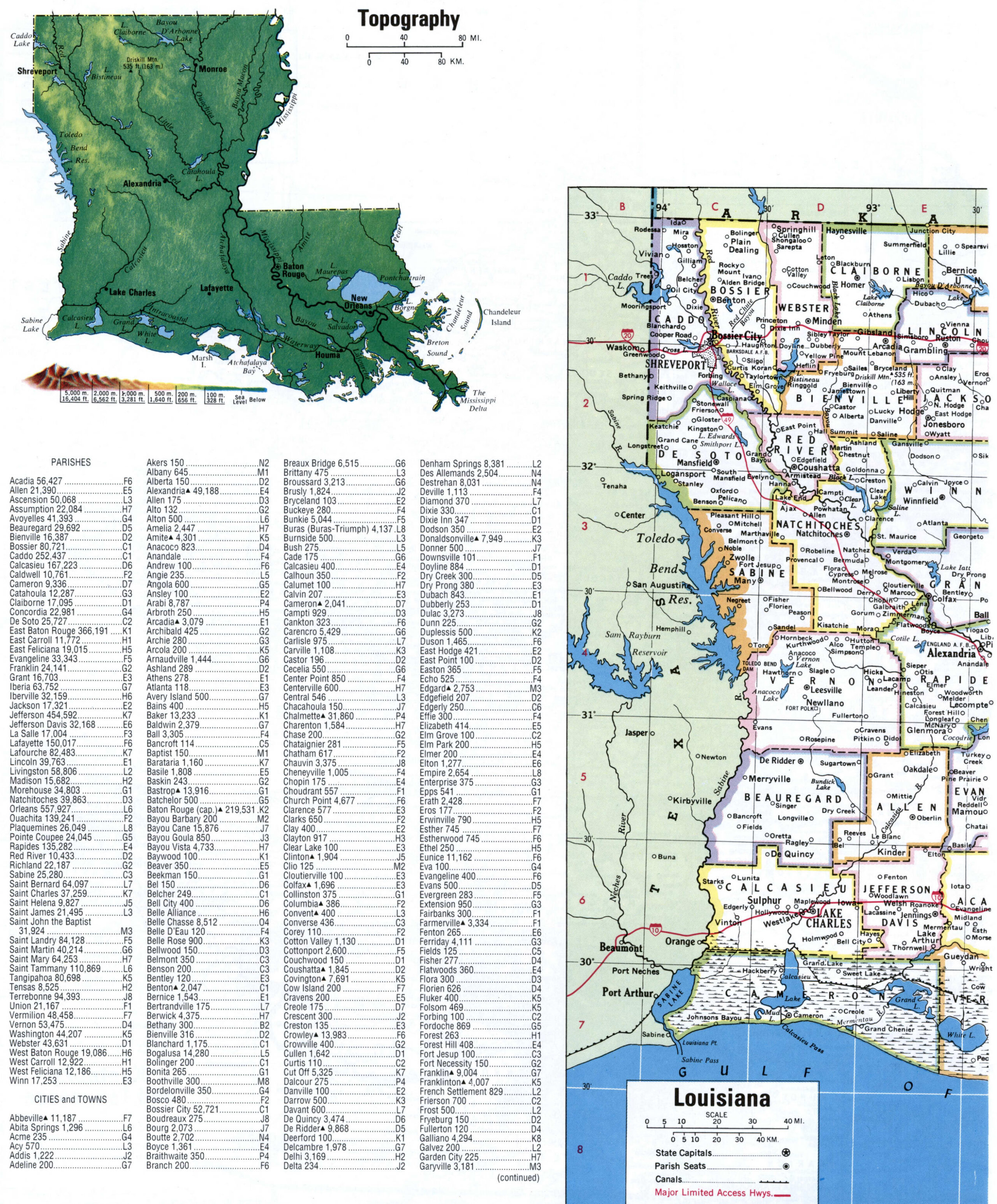 Map of Louisiana with county boundary lines