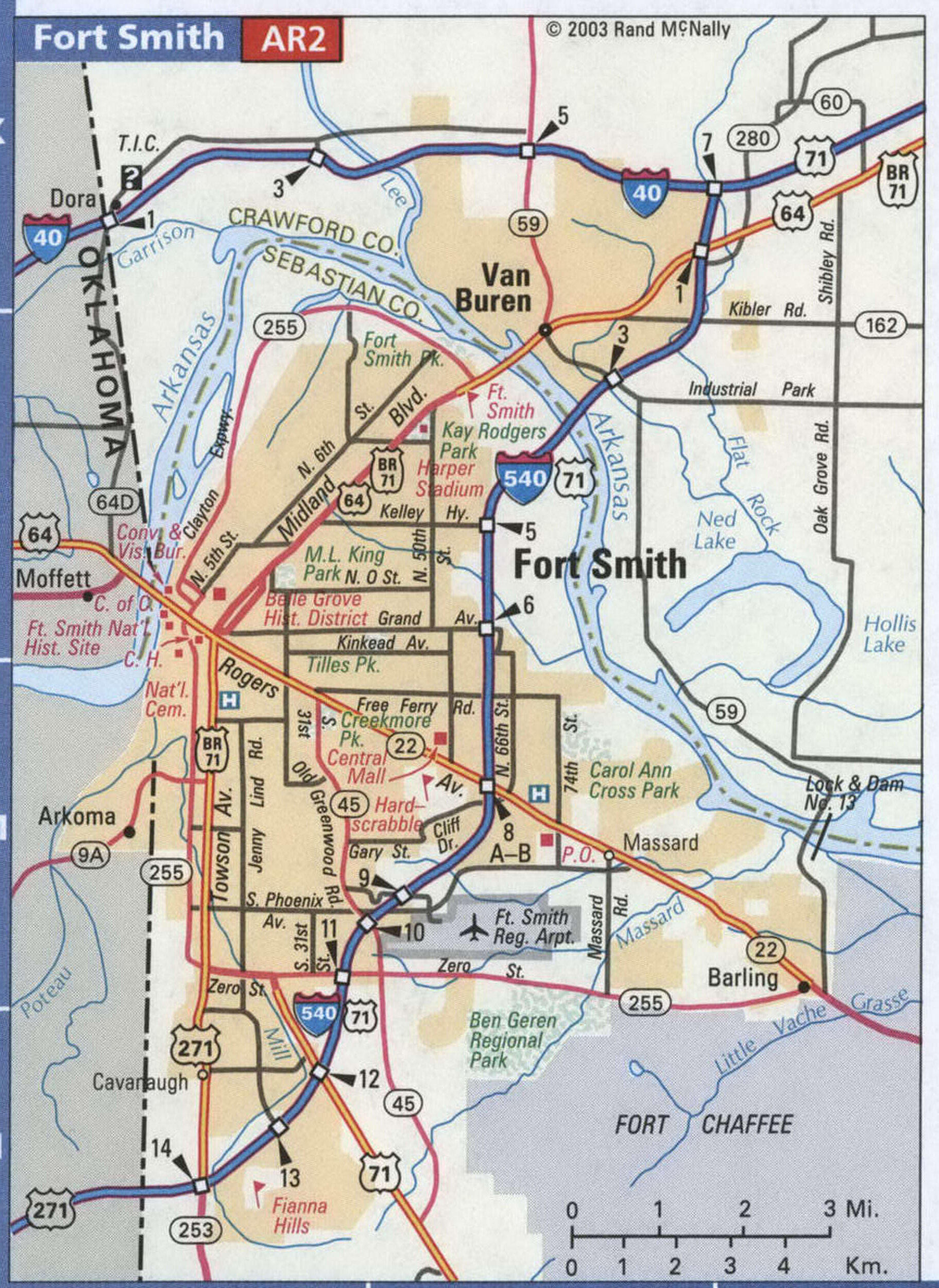 Map of the Fort Smith area with roads and highways