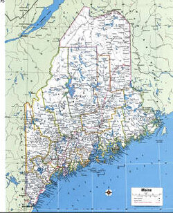 Map of Maine with county boundary lines