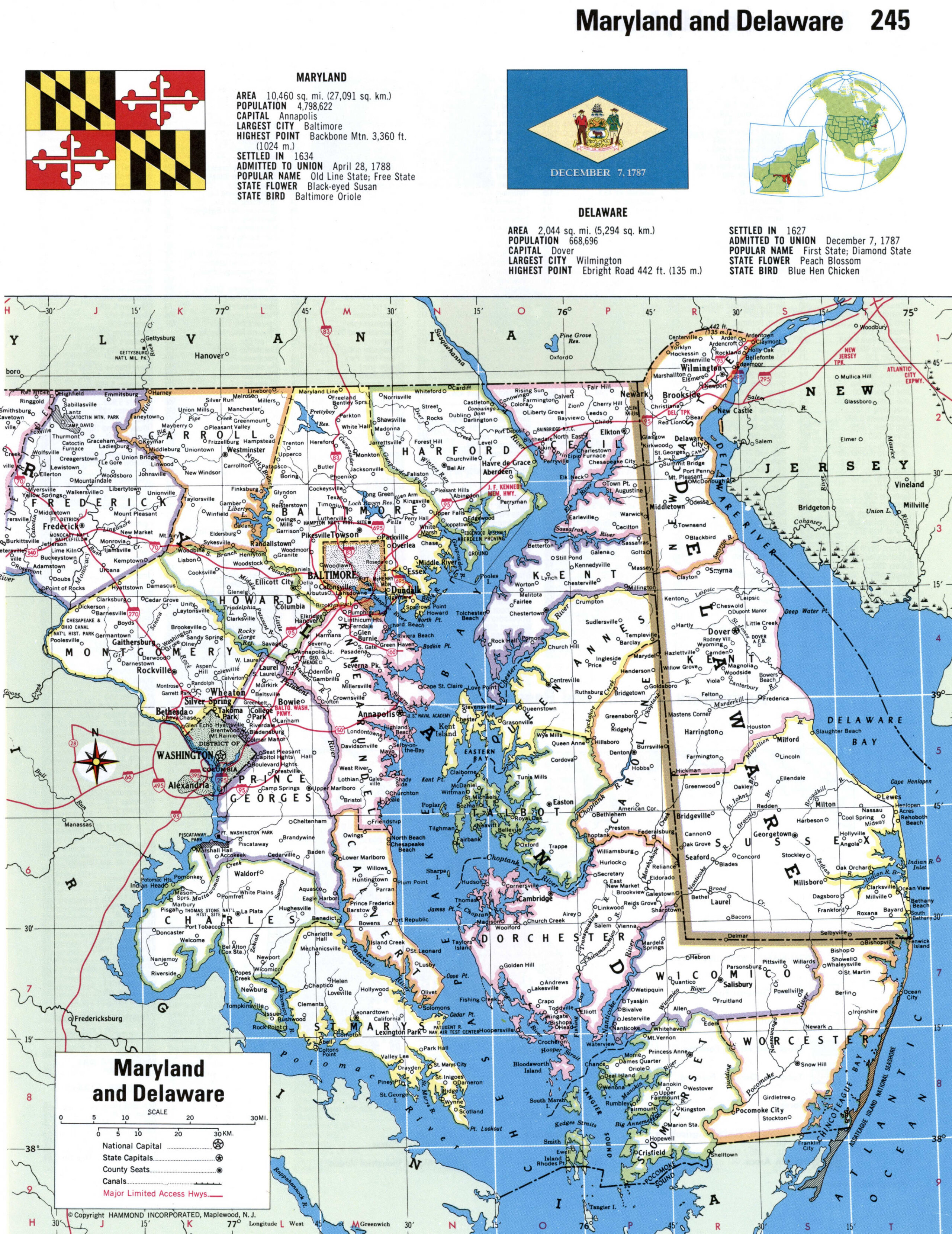 Map of Maryland with county boundary lines