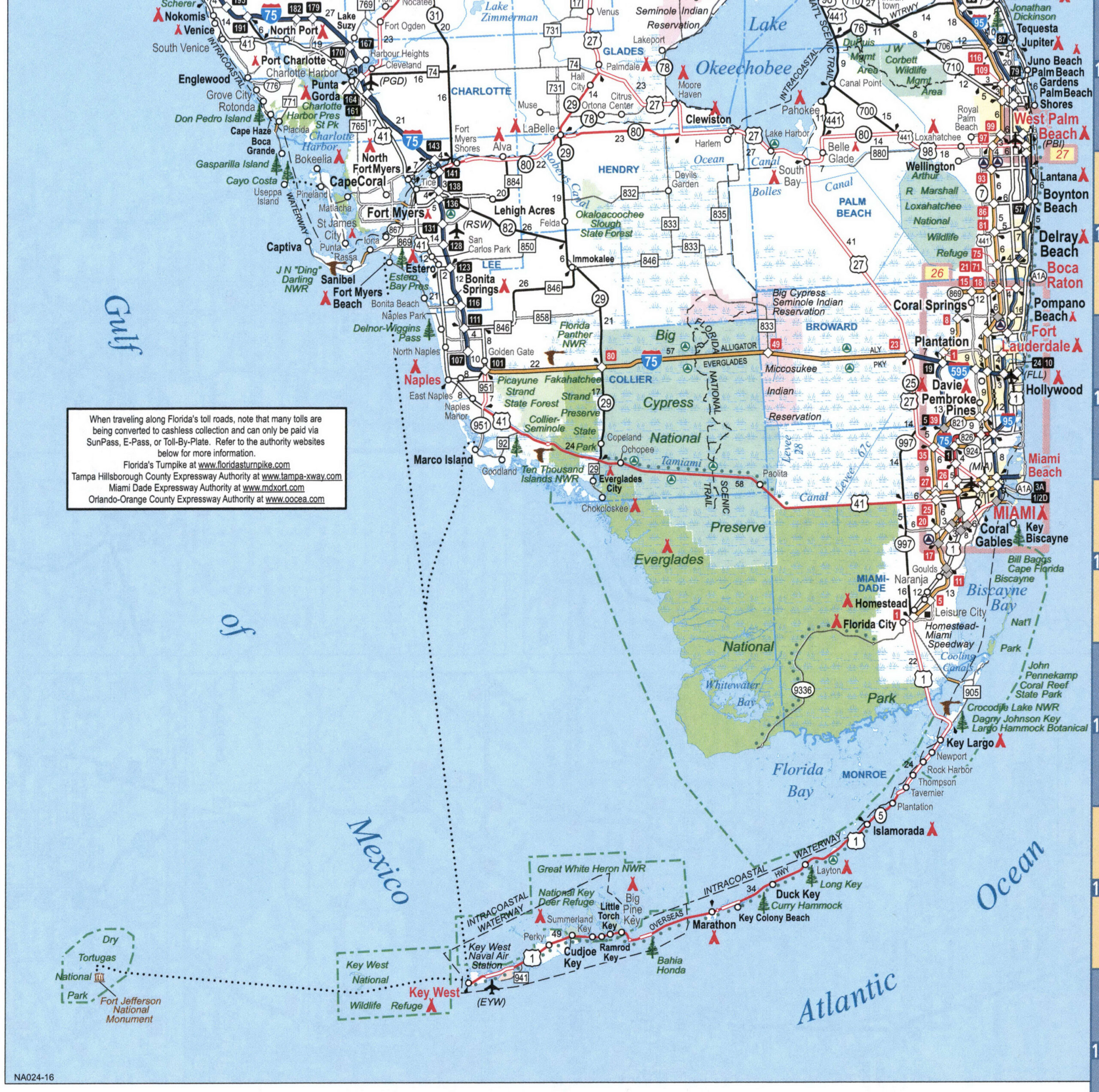Map of southern Florida. Map of the southern part of the state of Florida with cities and towns