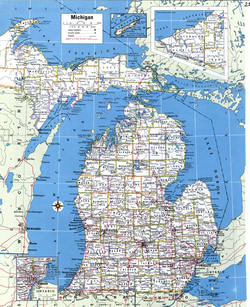 Map of Michigan with county boundary lines