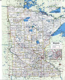 Map of Minnesota with county boundary lines