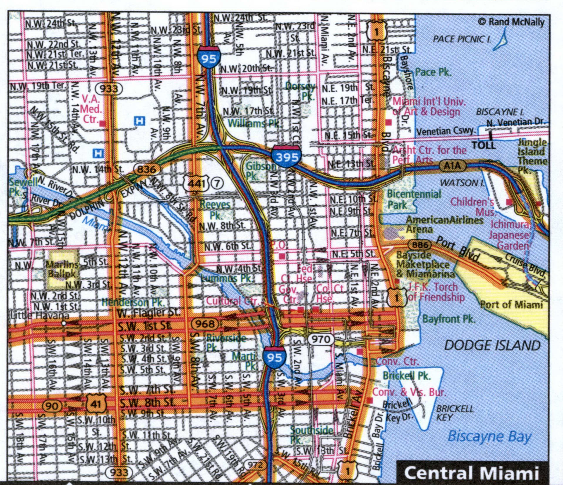 Map of Central Miami with trucker routes