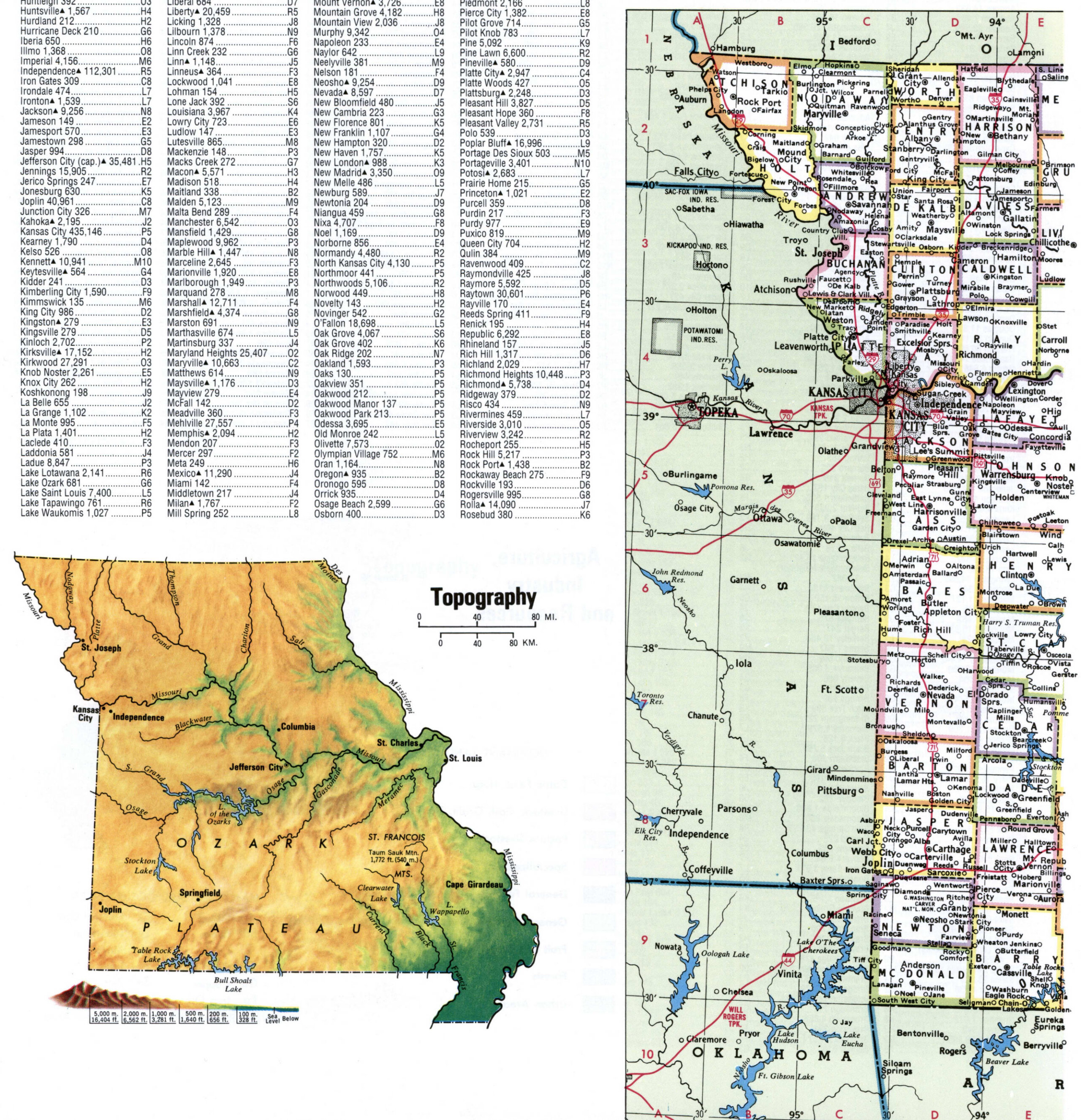 Map of Missouri with county lines