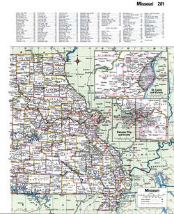 Map of Missouri with county boundary lines