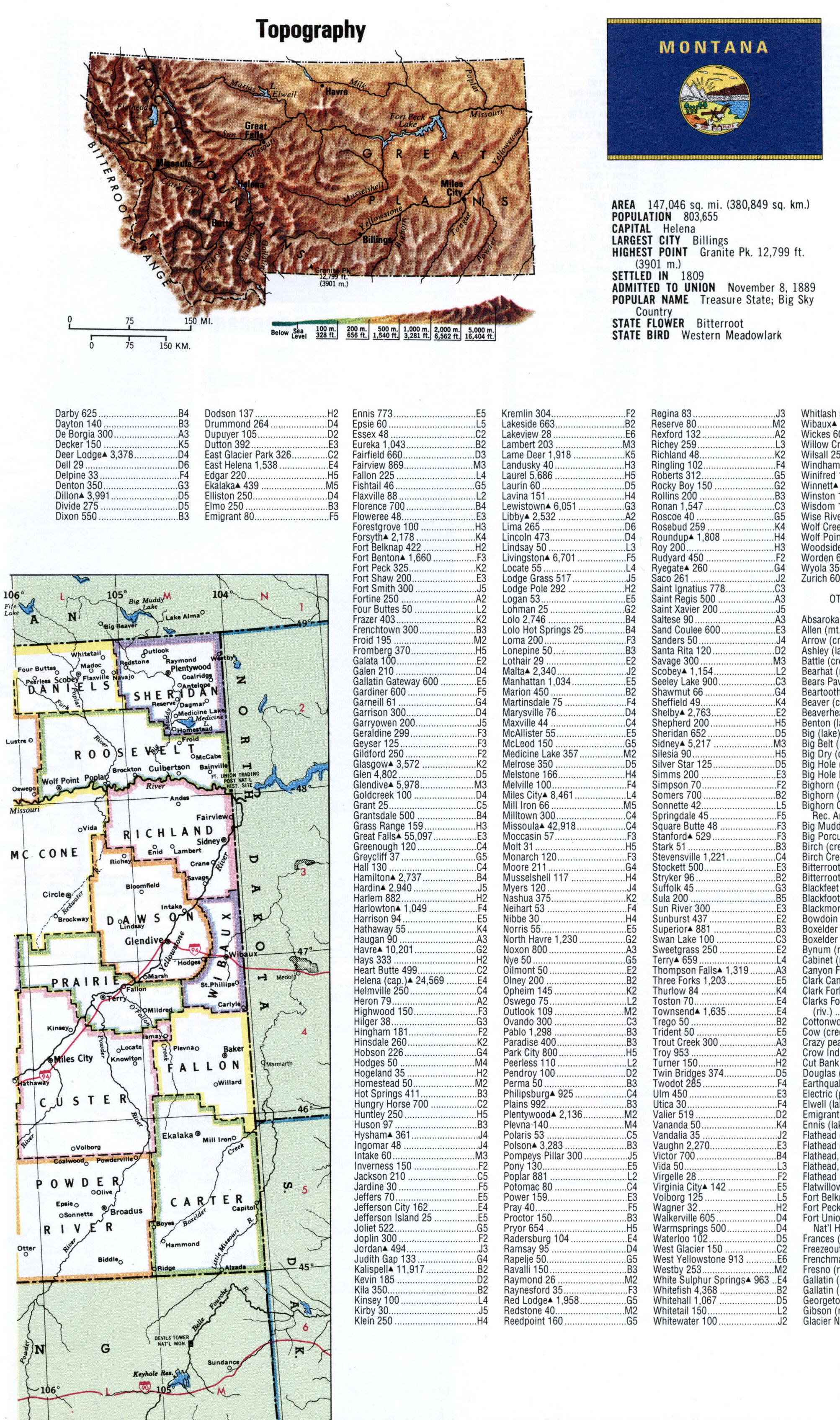Map of Montana with county lines