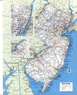 Map of New Jersey with county lines