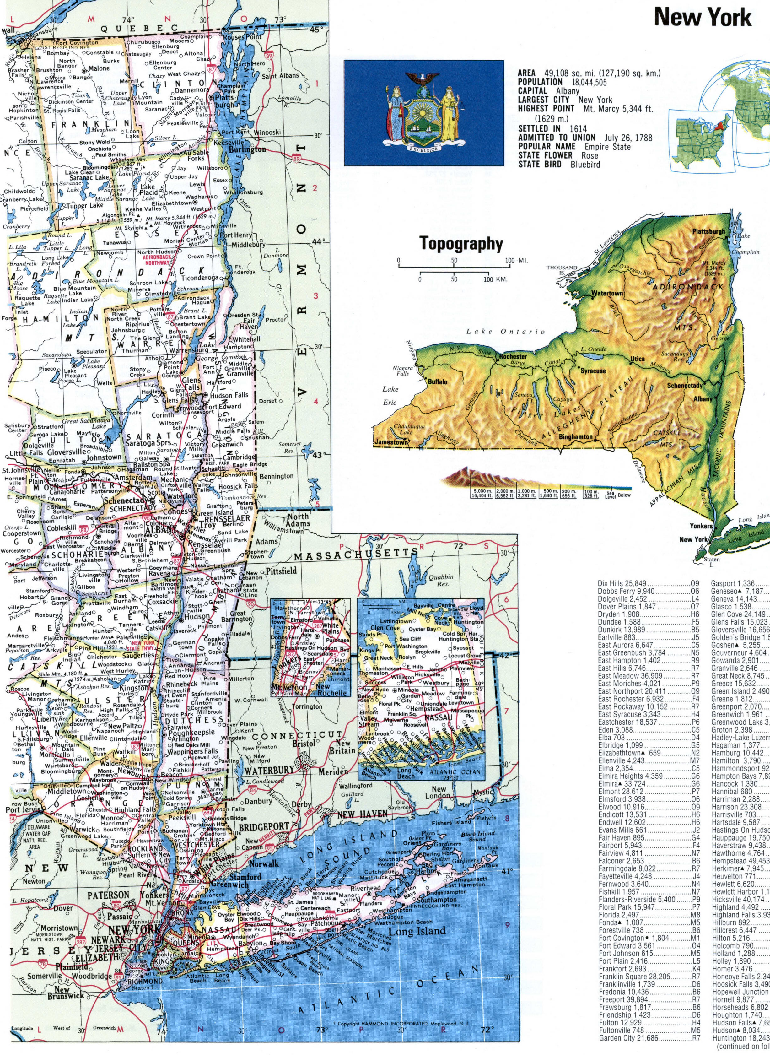 Map of New York with county lines