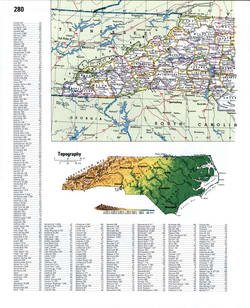 Map of North Carolina with county lines