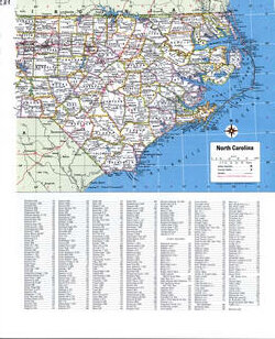 Map of North Carolina with county lines