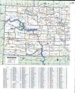 Map of North Dakota with county lines
