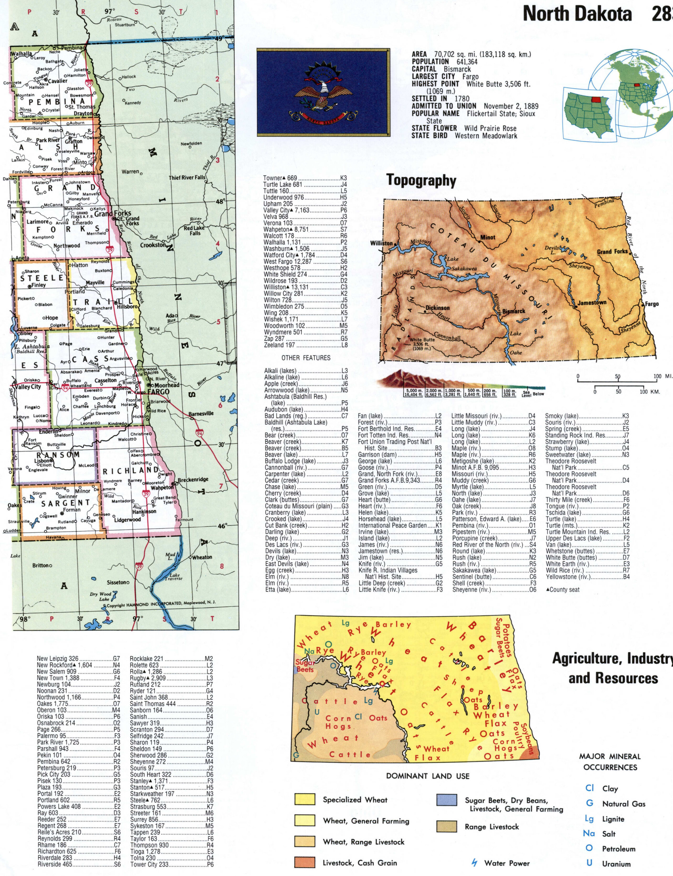 Map of North Dakota with county lines