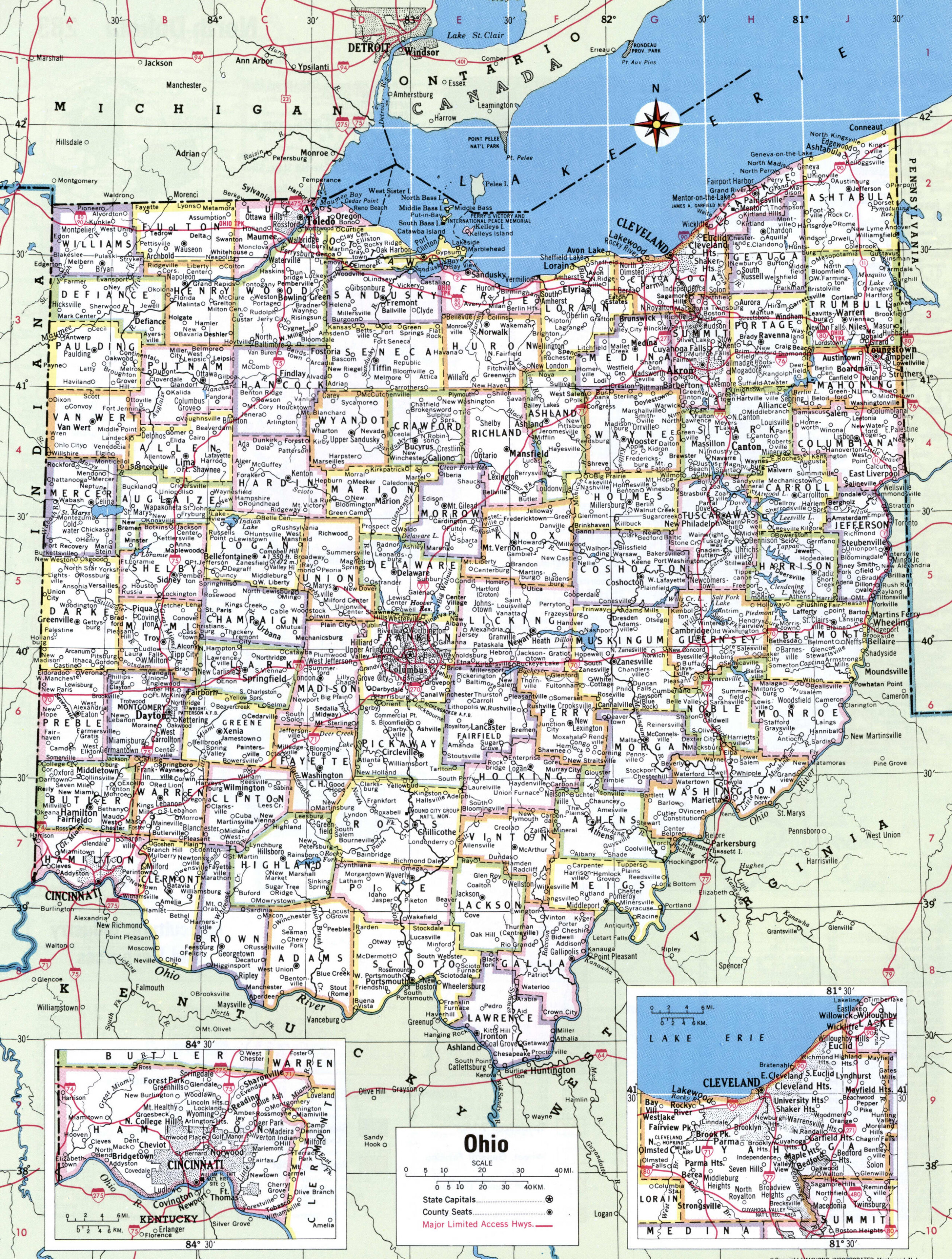 Map of Ohio with county lines