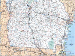 Map of southern Georgia. Map of the southern part of the state of Georgia with cities and towns